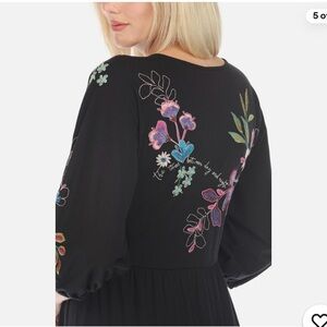 Johnny Was Black and Pink Tiered Maxi Dress with embroidery and affirmations